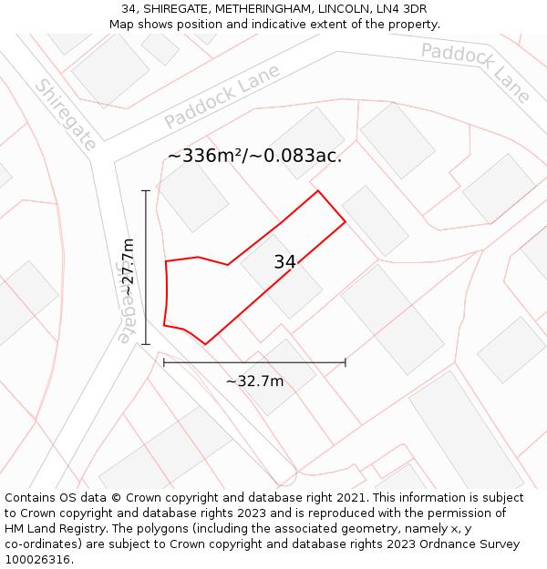 34, SHIREGATE, METHERINGHAM, LINCOLN, LN4 3DR: Plot and title map