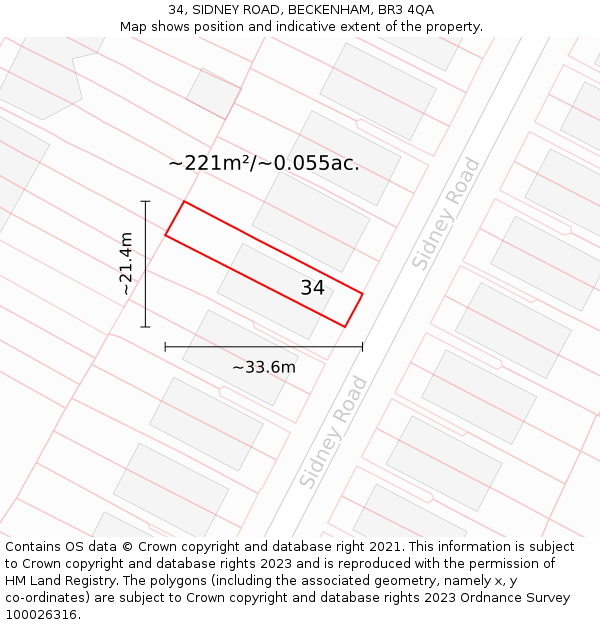 34, SIDNEY ROAD, BECKENHAM, BR3 4QA: Plot and title map
