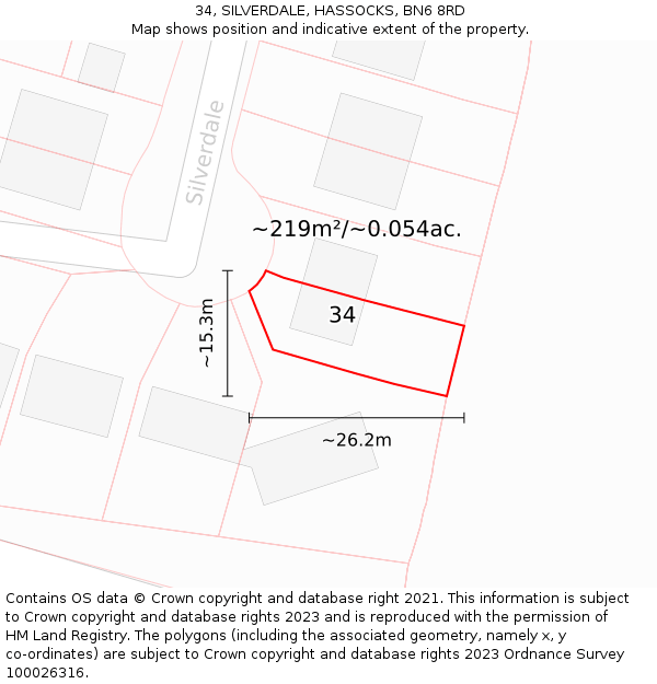 34, SILVERDALE, HASSOCKS, BN6 8RD: Plot and title map