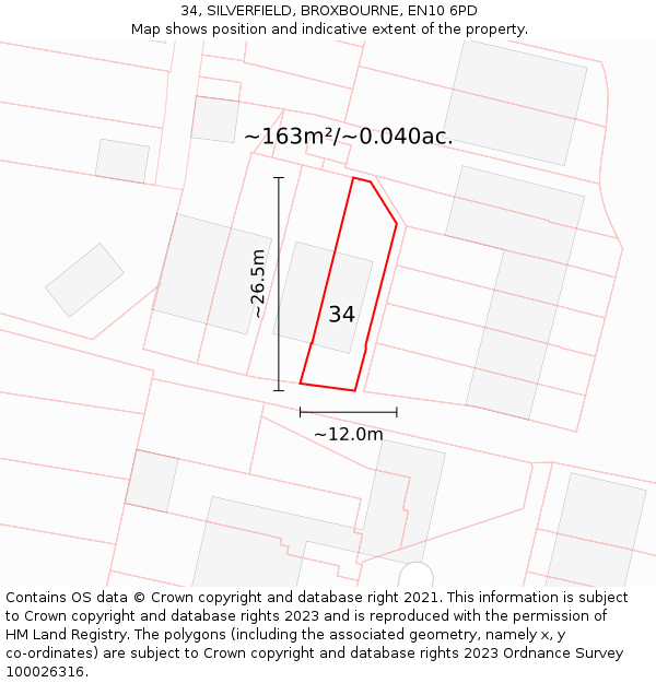 34, SILVERFIELD, BROXBOURNE, EN10 6PD: Plot and title map