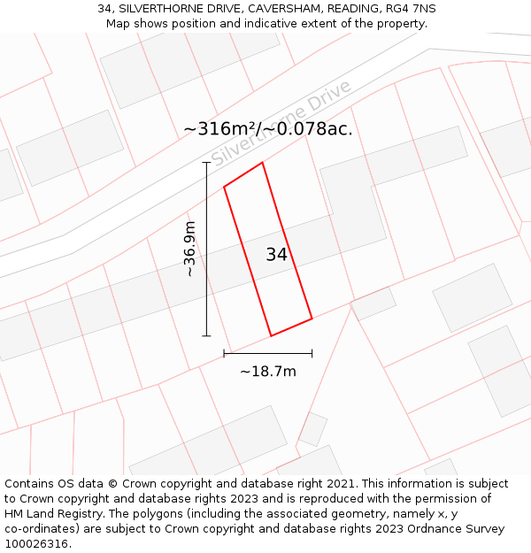 34, SILVERTHORNE DRIVE, CAVERSHAM, READING, RG4 7NS: Plot and title map
