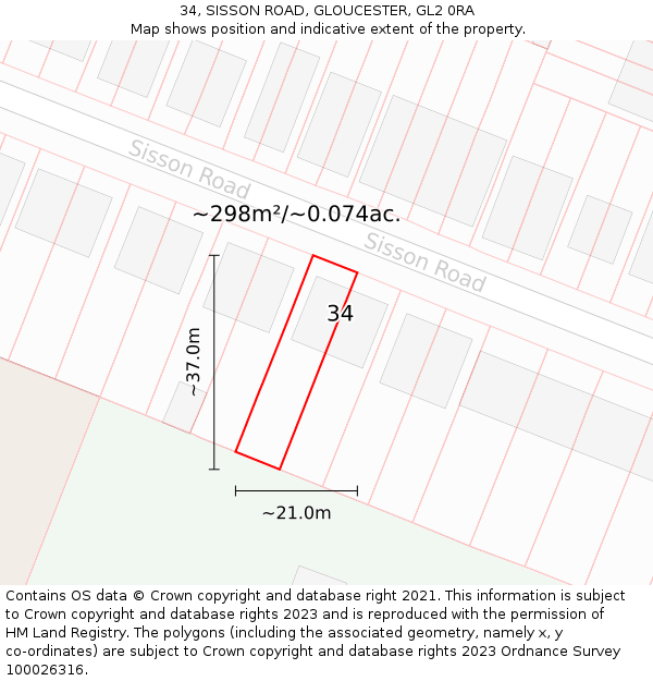 34, SISSON ROAD, GLOUCESTER, GL2 0RA: Plot and title map
