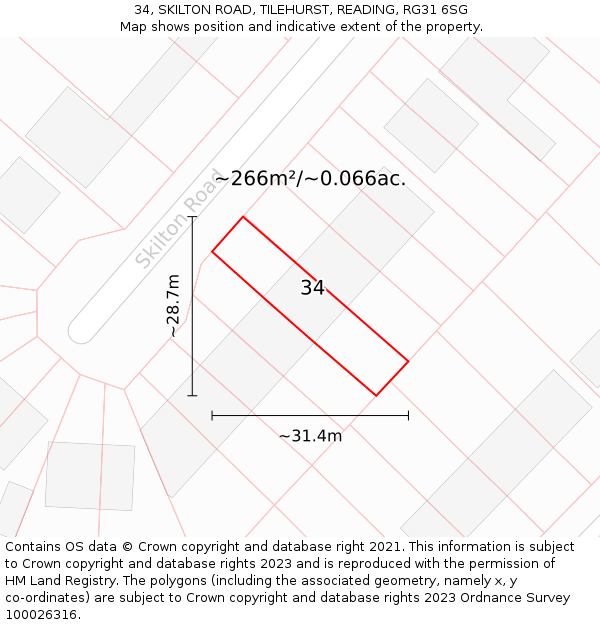 34, SKILTON ROAD, TILEHURST, READING, RG31 6SG: Plot and title map