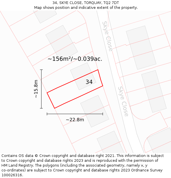 34, SKYE CLOSE, TORQUAY, TQ2 7DT: Plot and title map