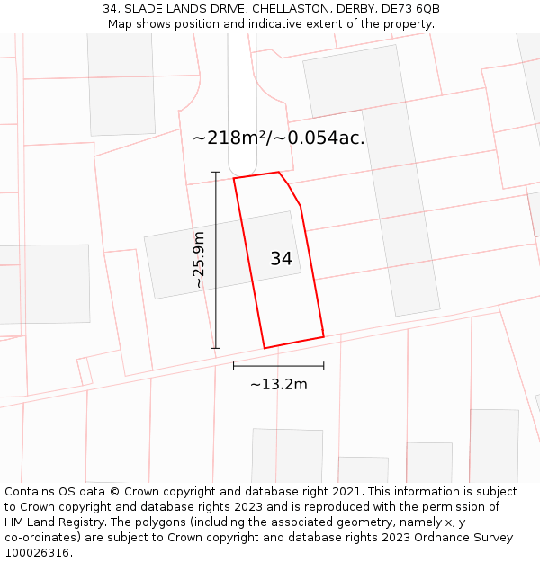 34, SLADE LANDS DRIVE, CHELLASTON, DERBY, DE73 6QB: Plot and title map