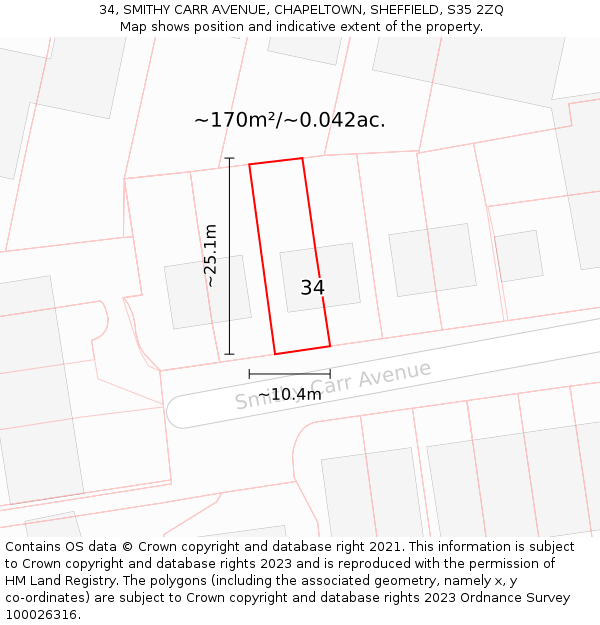 34, SMITHY CARR AVENUE, CHAPELTOWN, SHEFFIELD, S35 2ZQ: Plot and title map