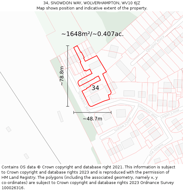 34, SNOWDON WAY, WOLVERHAMPTON, WV10 6JZ: Plot and title map