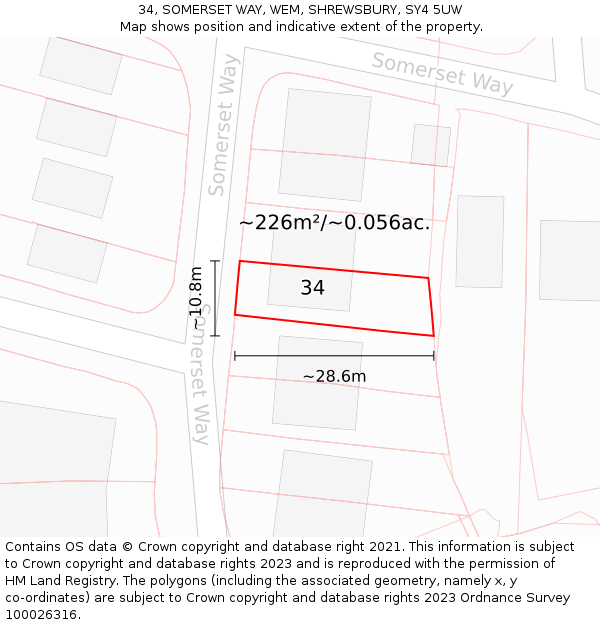 34, SOMERSET WAY, WEM, SHREWSBURY, SY4 5UW: Plot and title map