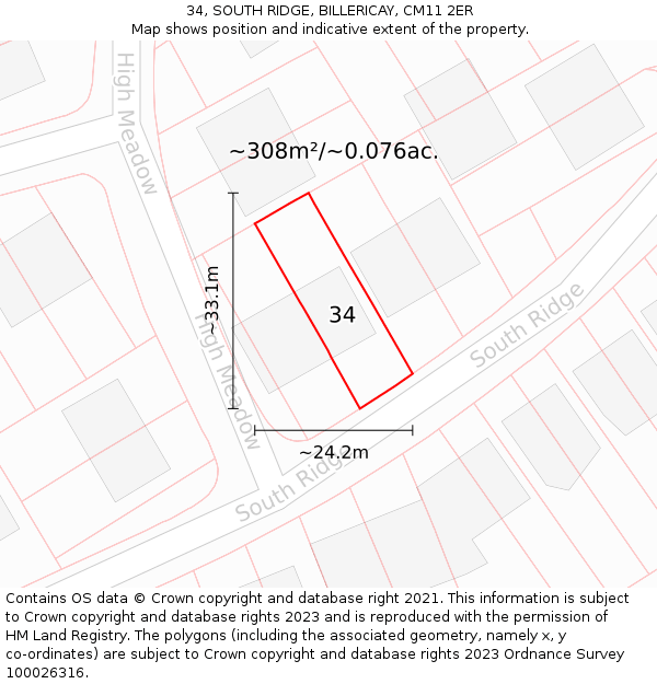 34, SOUTH RIDGE, BILLERICAY, CM11 2ER: Plot and title map