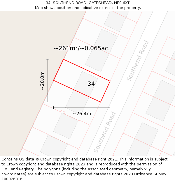 34, SOUTHEND ROAD, GATESHEAD, NE9 6XT: Plot and title map