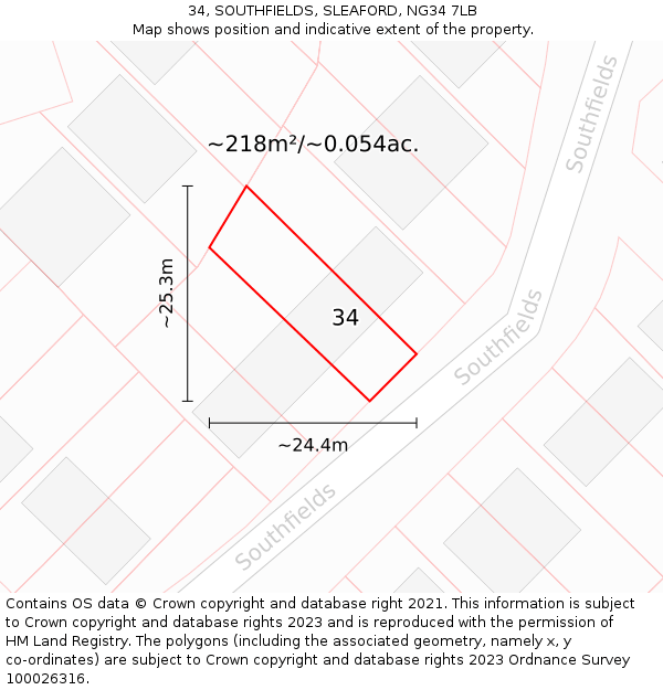 34, SOUTHFIELDS, SLEAFORD, NG34 7LB: Plot and title map