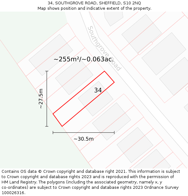 34, SOUTHGROVE ROAD, SHEFFIELD, S10 2NQ: Plot and title map