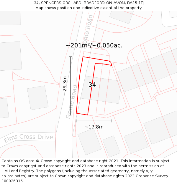34, SPENCERS ORCHARD, BRADFORD-ON-AVON, BA15 1TJ: Plot and title map