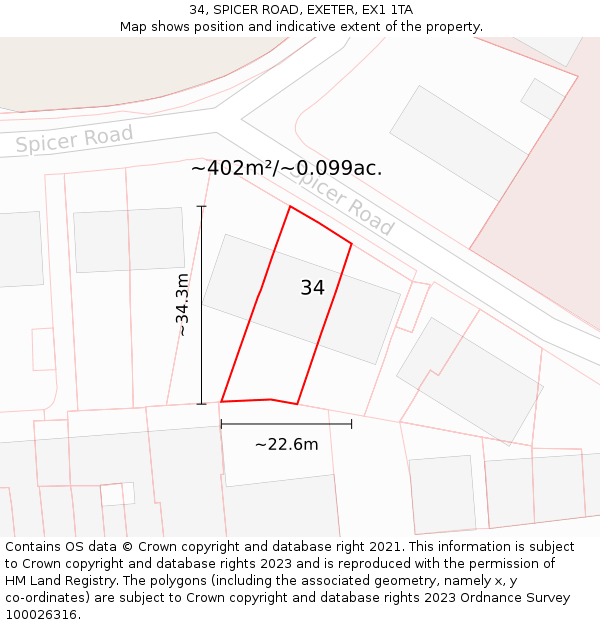 34, SPICER ROAD, EXETER, EX1 1TA: Plot and title map