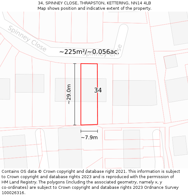 34, SPINNEY CLOSE, THRAPSTON, KETTERING, NN14 4LB: Plot and title map