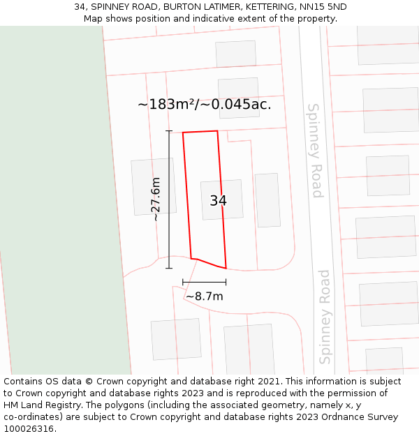 34, SPINNEY ROAD, BURTON LATIMER, KETTERING, NN15 5ND: Plot and title map