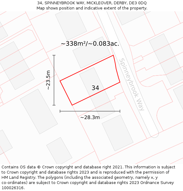 34, SPINNEYBROOK WAY, MICKLEOVER, DERBY, DE3 0DQ: Plot and title map