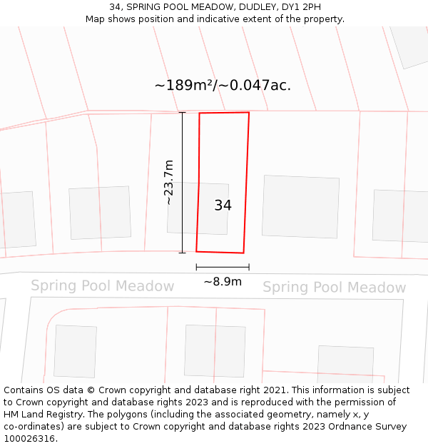 34, SPRING POOL MEADOW, DUDLEY, DY1 2PH: Plot and title map