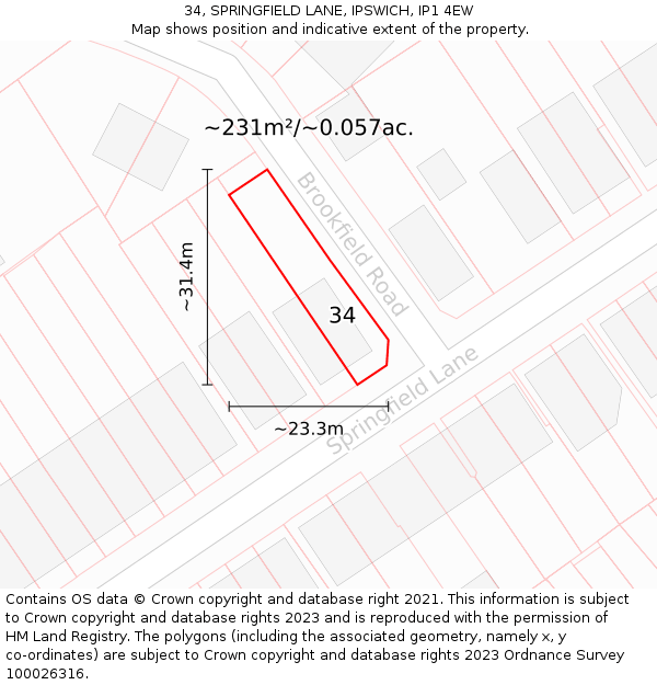 34, SPRINGFIELD LANE, IPSWICH, IP1 4EW: Plot and title map