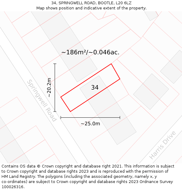 34, SPRINGWELL ROAD, BOOTLE, L20 6LZ: Plot and title map