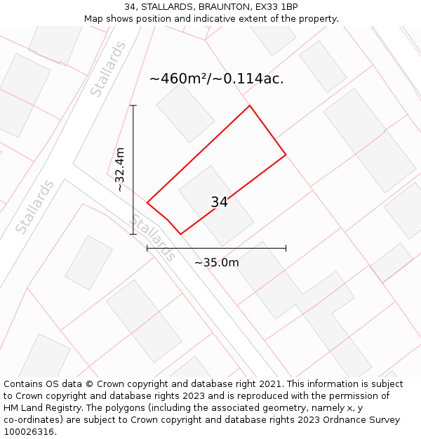 34, STALLARDS, BRAUNTON, EX33 1BP: Plot and title map
