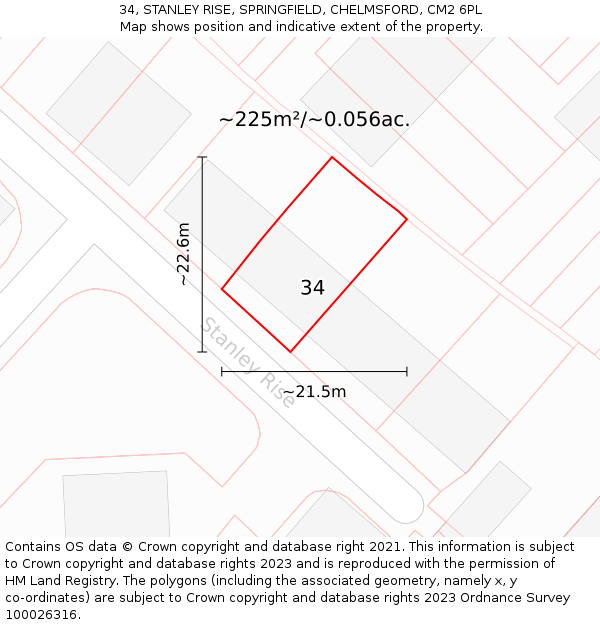 34, STANLEY RISE, SPRINGFIELD, CHELMSFORD, CM2 6PL: Plot and title map
