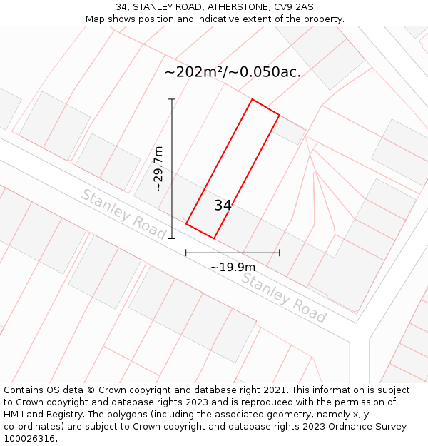 34, STANLEY ROAD, ATHERSTONE, CV9 2AS: Plot and title map
