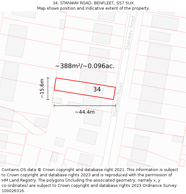 34, STANWAY ROAD, BENFLEET, SS7 5UX: Plot and title map