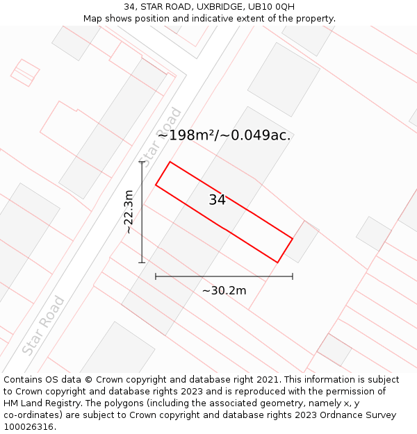 34, STAR ROAD, UXBRIDGE, UB10 0QH: Plot and title map