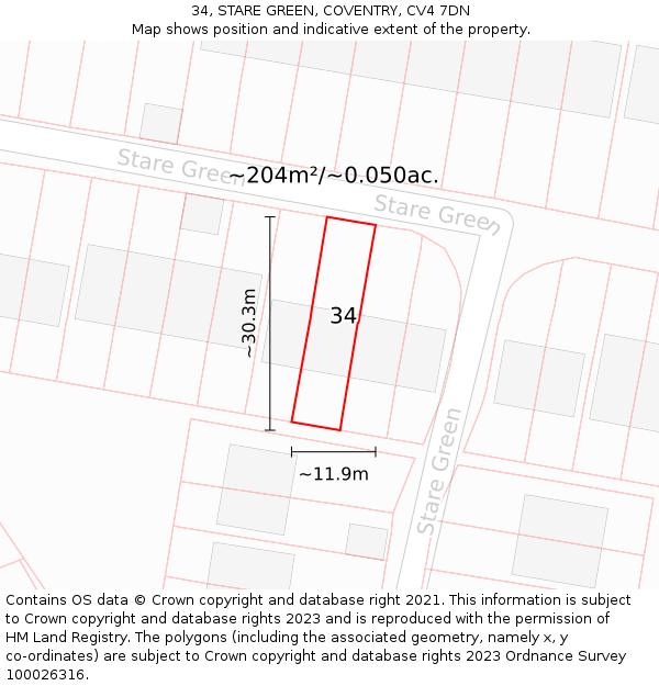 34, STARE GREEN, COVENTRY, CV4 7DN: Plot and title map