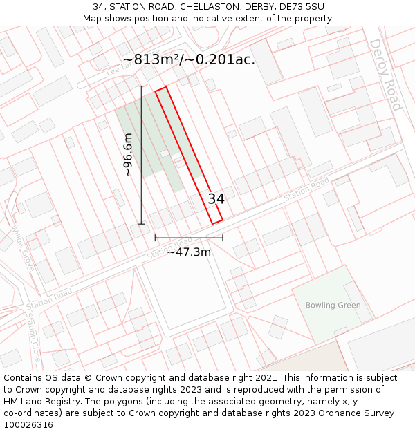 34, STATION ROAD, CHELLASTON, DERBY, DE73 5SU: Plot and title map
