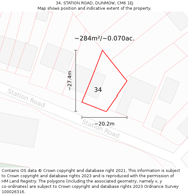 34, STATION ROAD, DUNMOW, CM6 1EJ: Plot and title map