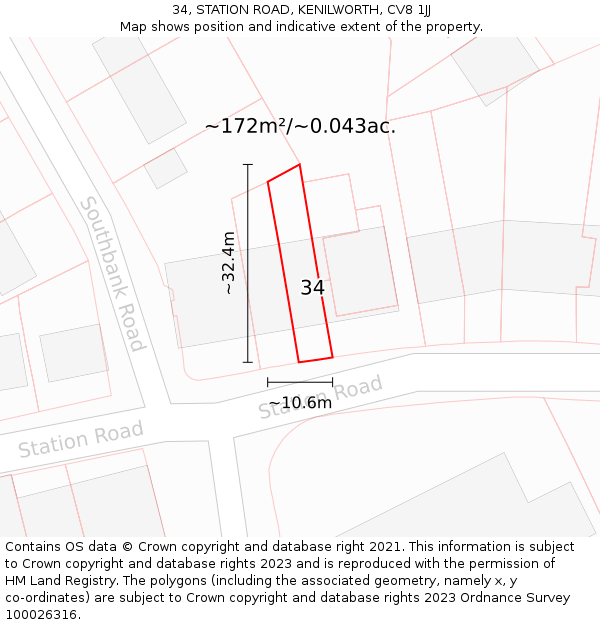 34, STATION ROAD, KENILWORTH, CV8 1JJ: Plot and title map