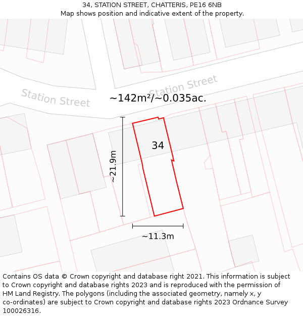 34, STATION STREET, CHATTERIS, PE16 6NB: Plot and title map