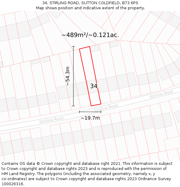 34, STIRLING ROAD, SUTTON COLDFIELD, B73 6PS: Plot and title map