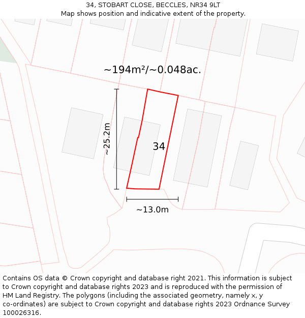 34, STOBART CLOSE, BECCLES, NR34 9LT: Plot and title map
