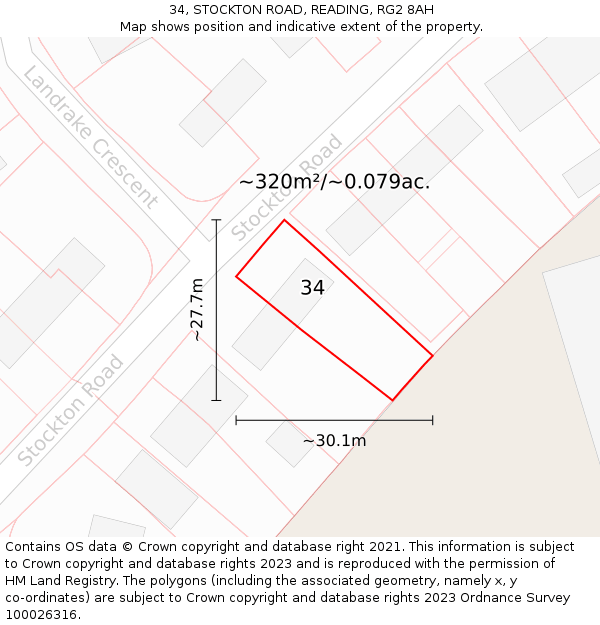 34, STOCKTON ROAD, READING, RG2 8AH: Plot and title map