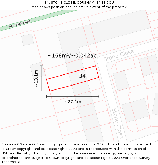 34, STONE CLOSE, CORSHAM, SN13 0QU: Plot and title map