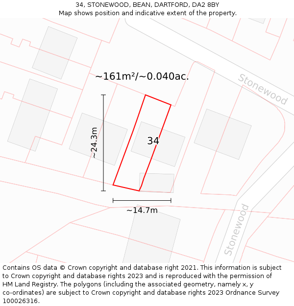 34, STONEWOOD, BEAN, DARTFORD, DA2 8BY: Plot and title map