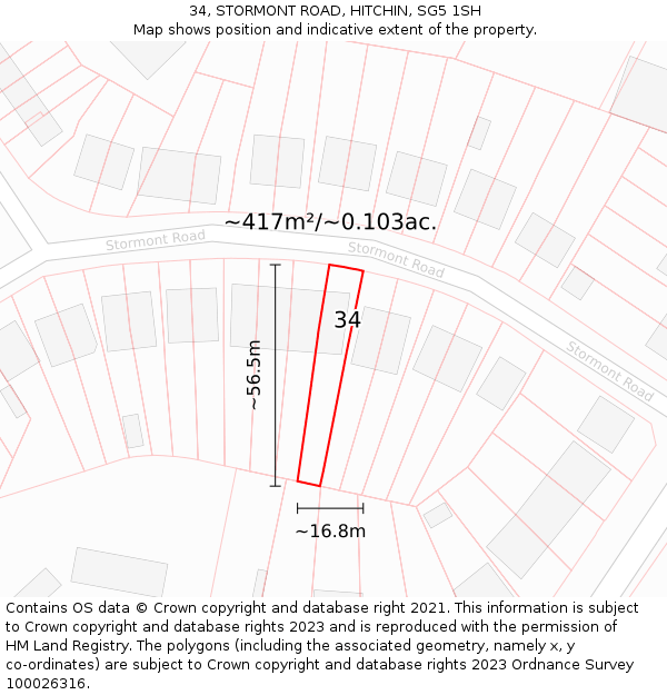 34, STORMONT ROAD, HITCHIN, SG5 1SH: Plot and title map