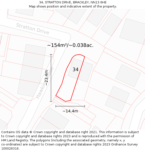 34, STRATTON DRIVE, BRACKLEY, NN13 6HE: Plot and title map