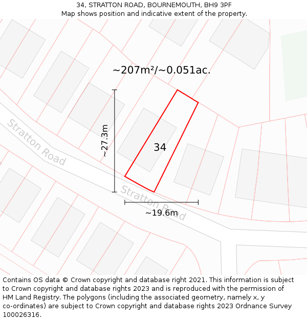 34, STRATTON ROAD, BOURNEMOUTH, BH9 3PF: Plot and title map