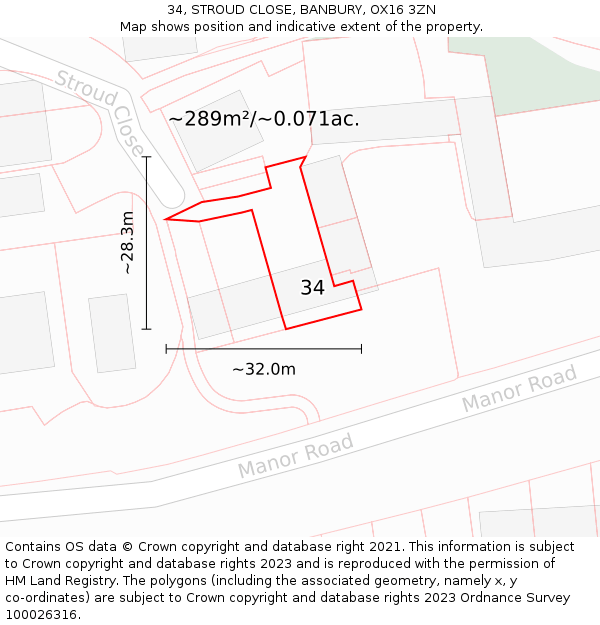 34, STROUD CLOSE, BANBURY, OX16 3ZN: Plot and title map