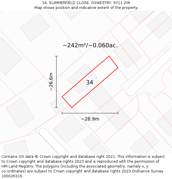34, SUMMERFIELD CLOSE, OSWESTRY, SY11 2YA: Plot and title map