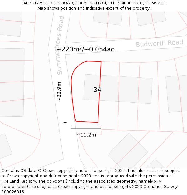 34, SUMMERTREES ROAD, GREAT SUTTON, ELLESMERE PORT, CH66 2RL: Plot and title map