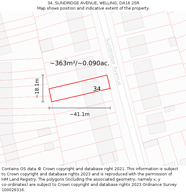 34, SUNDRIDGE AVENUE, WELLING, DA16 2SR: Plot and title map