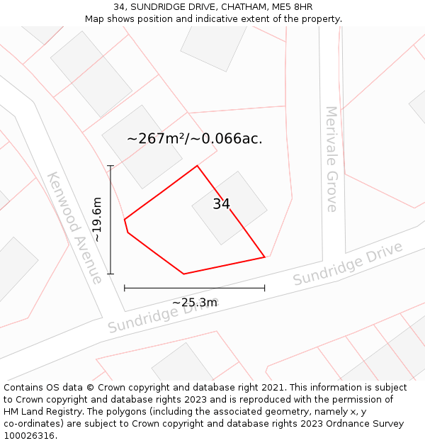 34, SUNDRIDGE DRIVE, CHATHAM, ME5 8HR: Plot and title map
