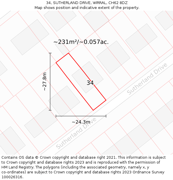 34, SUTHERLAND DRIVE, WIRRAL, CH62 8DZ: Plot and title map