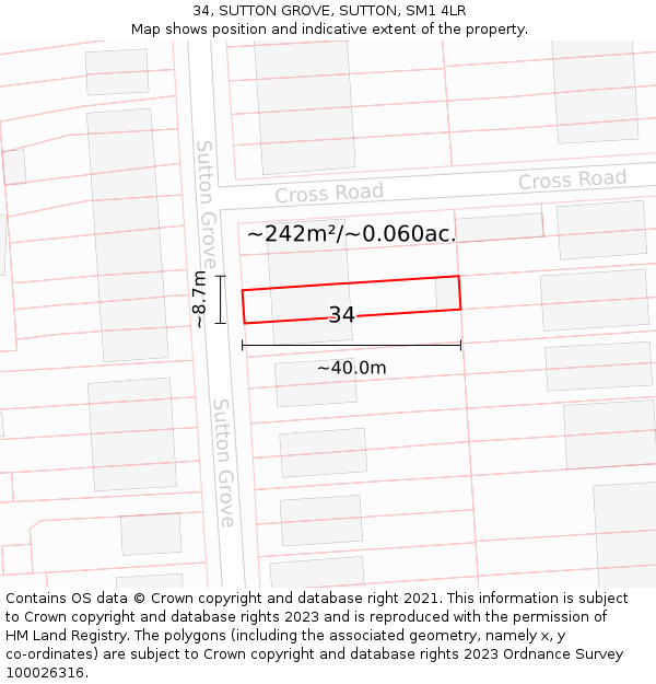 34, SUTTON GROVE, SUTTON, SM1 4LR: Plot and title map