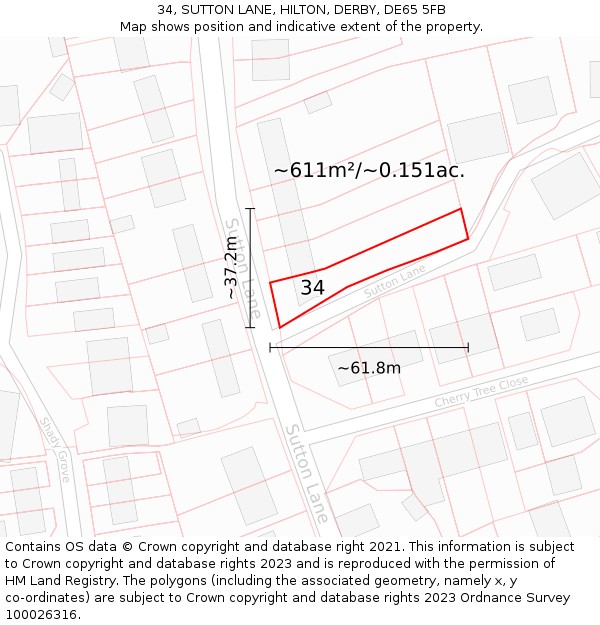 34, SUTTON LANE, HILTON, DERBY, DE65 5FB: Plot and title map
